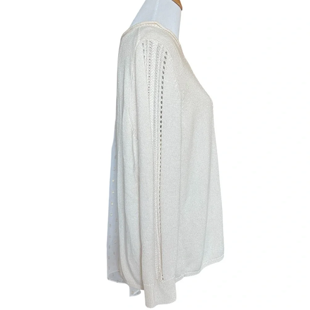 Lucky Brand cream gold shimmer layered sweater split back - Picture 6 of 10